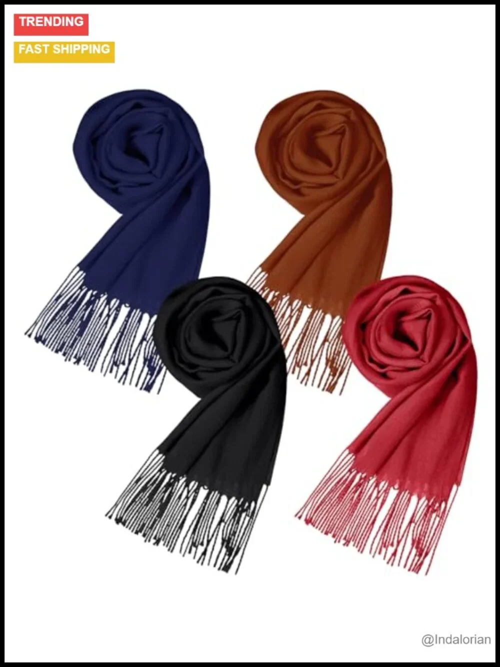 4-Pack Soft Winter Blanket Scarves - Large Warm Shawls & Wraps with Tassel Edge
